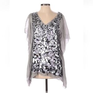 BCBG MaxAzria Silver faille sequin silk top metallic Going Out Top
